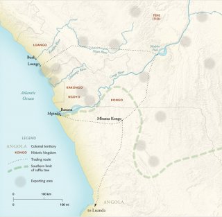 Raffia palms tend to be endemic to the Kongo area of Central Africa, the top-notch weaving created there was clearly exported to further south, where it absolutely was used as money. Precolonial raffia distribution and trade paths map by Anandaroop Roy, according to a map in Jan Vansina's